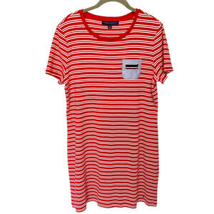 Tommy Hilfiger Red & White Stripe T Shirt Dress Short Sleeve Pocketed Sz L